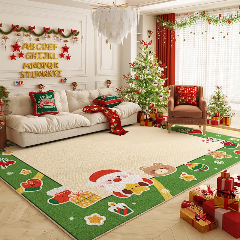 Christmas Atmosphere Rug Stain-Resistant and Washable Bedside Mat for Bedroom Living Room Sofa Rug Home Decor