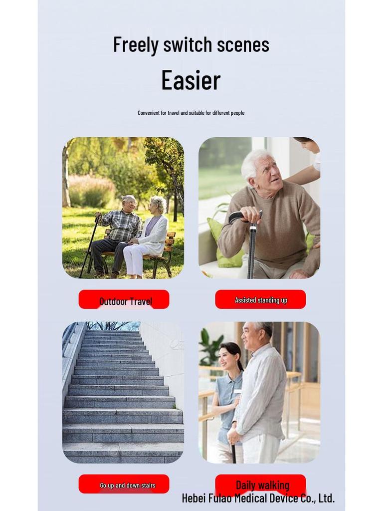 Electroplated Foldable Quad Cane: Lightweight & Non-Slip Walking Stick for Seniors