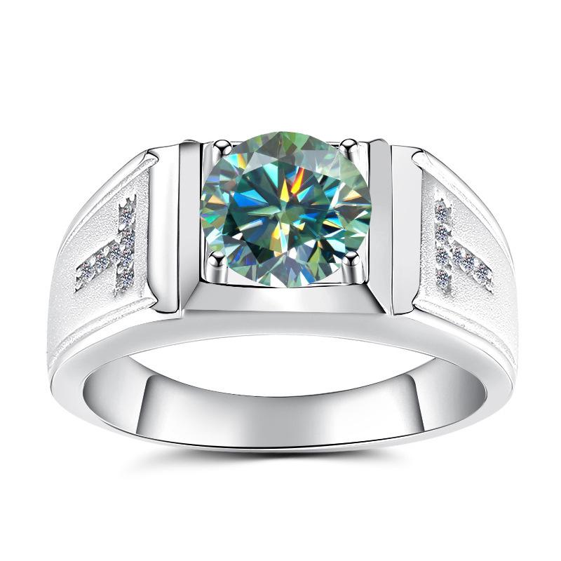 Men's GRA Moissanite Diamond Ring, PT950 Plated, S925 Sterling Silver, Simple Fashion Design.
