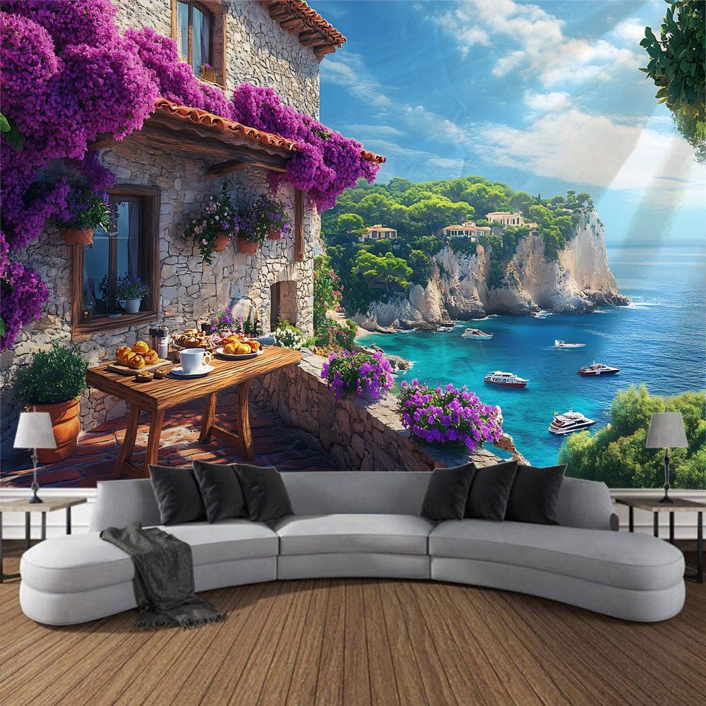 Beautiful garden landscape, tapestry, home art decoration wall mounted fairy tale posters fantasy sea view room background cloth