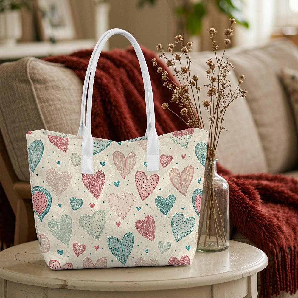 Sweet Heart Pattern Tote Bag Stylish Shoulder Handbag for Daily Use