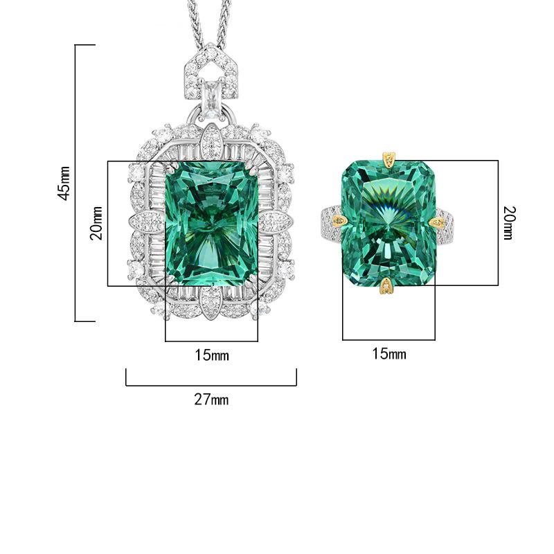 Women's Light Luxury Design Set With Zircon Square Necklace And Ring Fashionable And Versatile With A Unique Design Sense