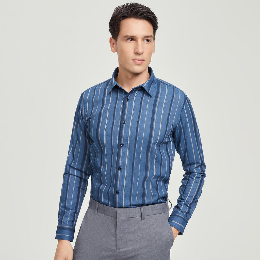 Thick and Comfortable Long-sleeved Casual Striped Warm Shirt with Added Fleece for Men