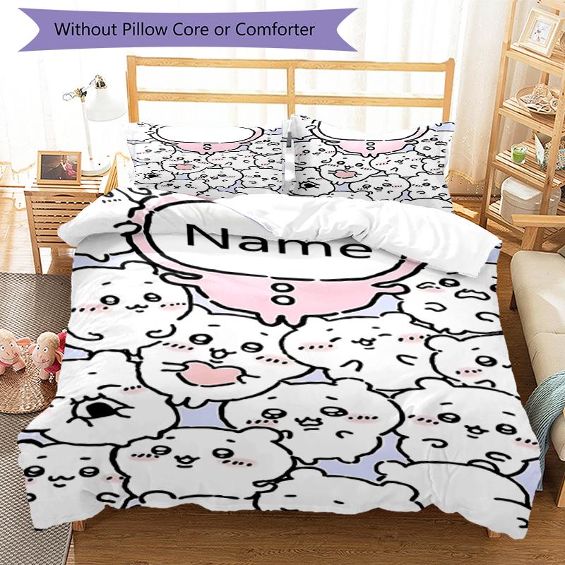 3pcs Custom Name Usagi Bedding Set Duvet Cover Closure Includes 1 Duvet Cover & 2 Pillowcases, Soft and Comfortable for All Seasons.