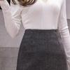 Women's High Waist Houndstooth Wool Pencil Skirt - Plus Size, Mid-Length, Over-the-Knee for Autumn and Winter
