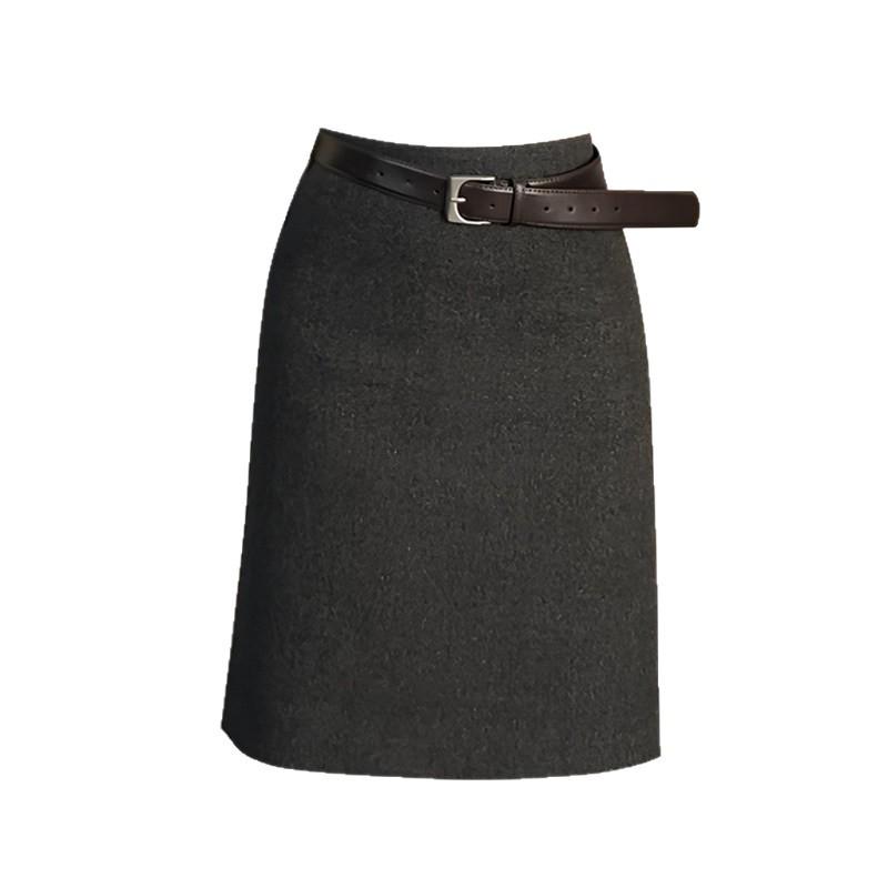

Korean Casual Gray Wool Tweed Half-Skirt for Women - Soft, Mid-Length with Back Slit, Perfect for Autumn and Winter. S