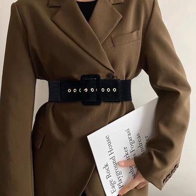 Fashion Suede Women Belt Slim Elastic Wide Belt Square Buckle Waistband Female Ladies Dress Coat Decoration Straps Cummerbund