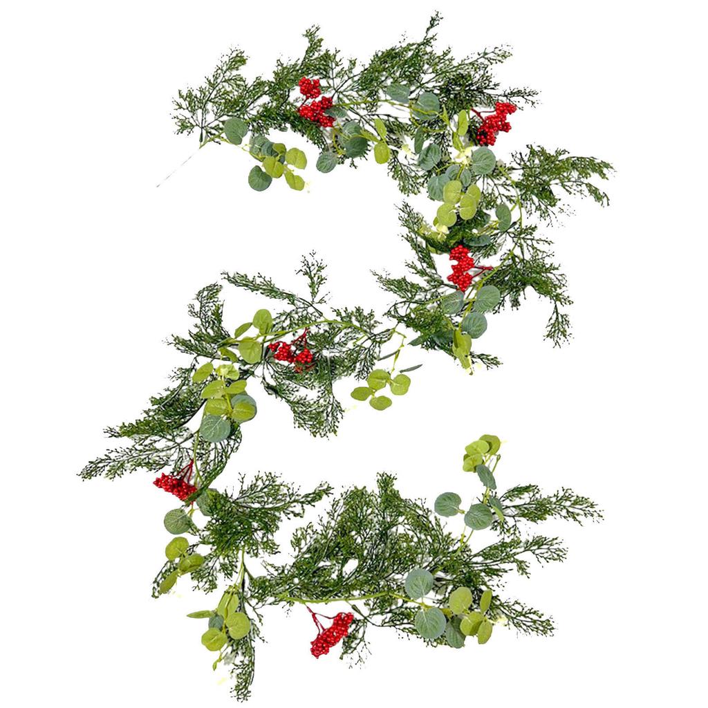 Christmas Decoration Xmas Garland Artificial Berries Garland Holiday Xmas Cabinet Table Artificial Leaf Decor Wreath