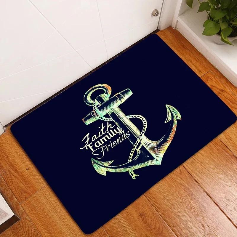 Nautical Anchor Door Mat Modern Home Outdoor Living Room Decor Anti-slip Entrance Floor Carpet Washable Hallway Bath Kitchen Rug