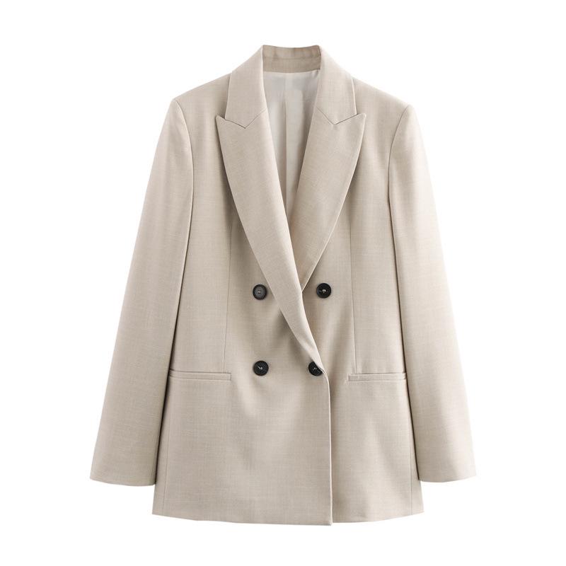 TAOP&ZA Women's Spring/Summer Double-Breasted Suit Jacket with Wide-Leg Pants - Commuting Style 