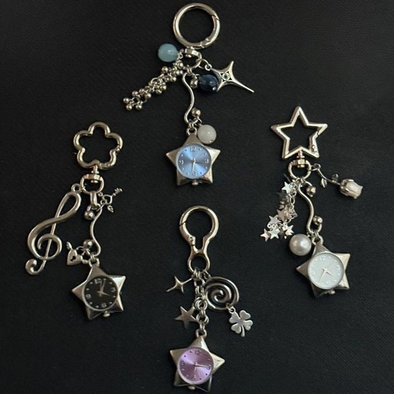 Retro Star Watch Keychain Y2K Carabiner Pendant Couple'S Bag Charms Hangings Ornament Accessories