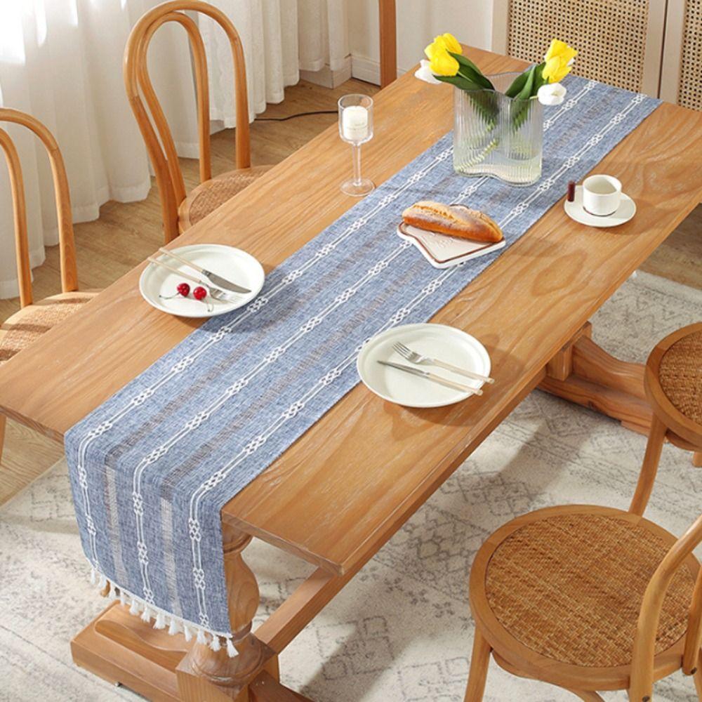 Nordic Style Cotton Linen Table Runner Hollowout Tablecloth Table Flag Table Cover Table Decor