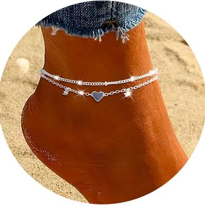 Wasserdichtes Fußkettchen Armband für Damen, Zierliches Edelstahl CZ & Herz Charm Zierliche Mehrfachketten Fußkettchen für Teenager Mädchen Trendy