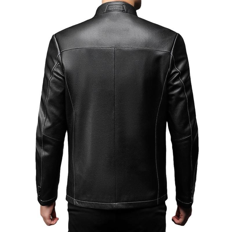 Leather Leather Jacket Men's Sheepskin Business Casual Stand-up Collar Zipper Middle-aged Dad Autumn Leather Jacket Jacket