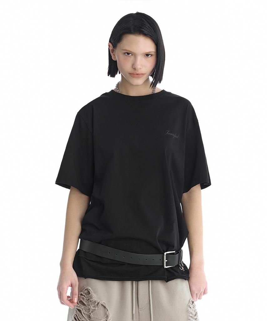 Teulimingbeodeu Open Back Detail T-Shirt [ Black ]