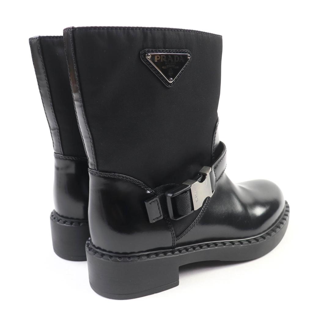 Excellent PRADA short boots Triangle logo Re-Nylon leather black leather Women 35.5 1U682M Used