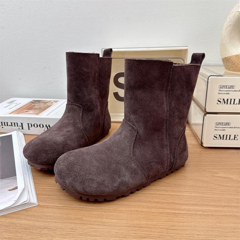 Fashion AJGS Wool Snow Boots Women's 2024 New Leather Winter Flat Warm Plush Cotton Shoes Versatile Mid-calf Boots