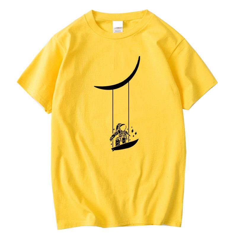 Unisexs Tshirt Cotton Blend Short Sleeve Funny Astronaut Print Unisex T Shirt Casual Summer Loose Tee Shirts Unisex Oneck Male Tshirt