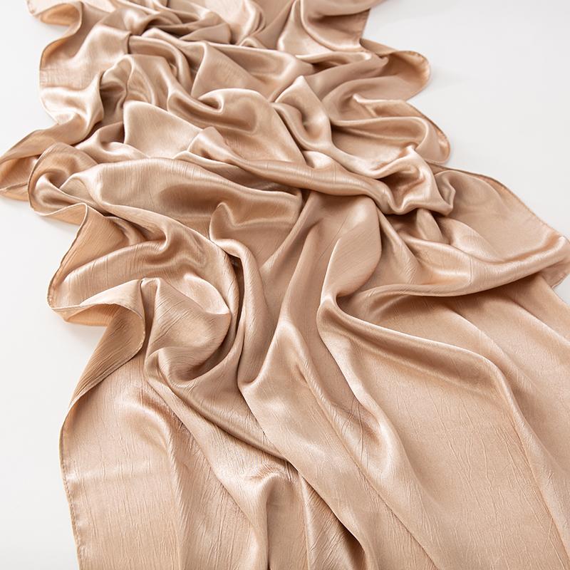 Women Plain Silk Satin Hijab Scarf Different Sides Bark Wrinkles Solid Color Long Shawl Muslim Women Smooth Silk Like Underscarf