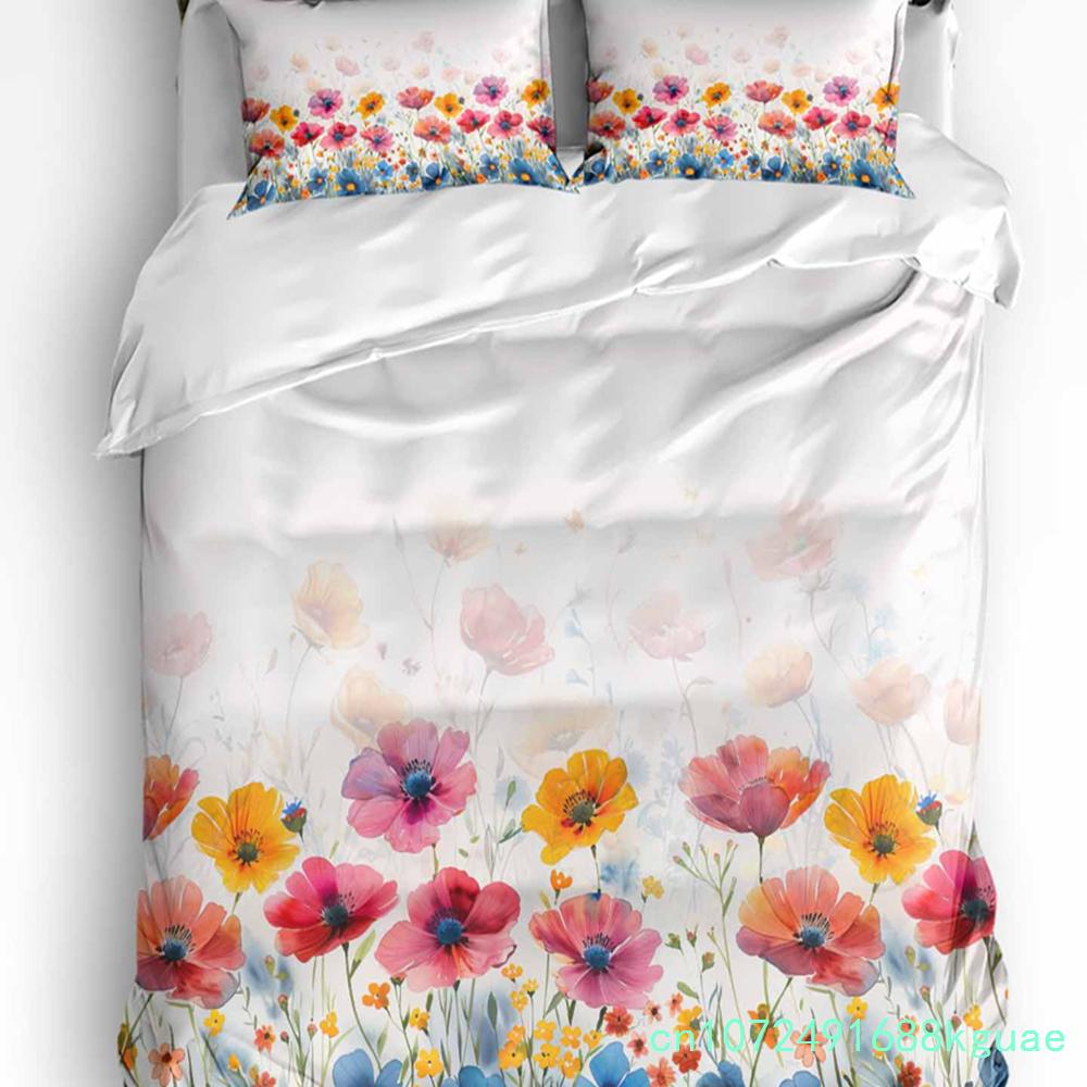 Fiori Selvatici Eucalipto Girasole Pianta Lavanda Set Biancheria da Letto 3 Pezzi per Letto Matrimoniale Tessile per la Casa Copripiumino Coperta Copricuscino