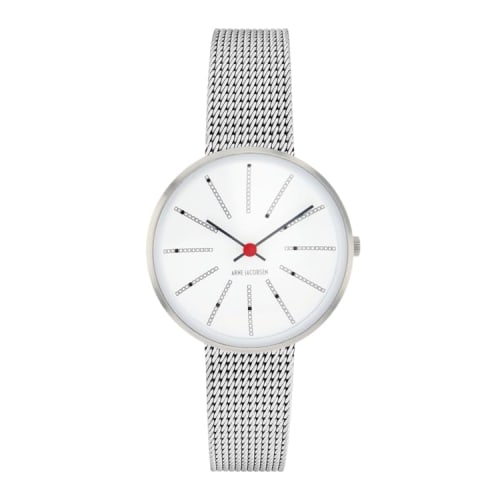 ARNE JACOBSEN BANKERS 53100-1408 Watch, 30mm, Nordic Design, Water Resistant (Quiet Design with No Second Hand), White with Silver Mesh Strap