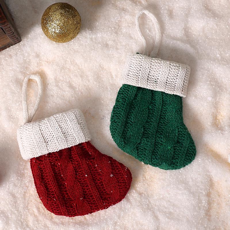 Green Knitted Small Christmas Stocking for Home Decoration and Mall Window Display