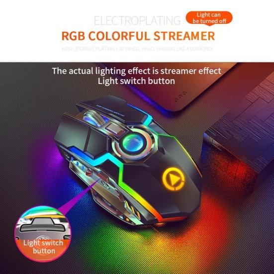 A5 Ergonomische Kabellose 7 Tasten 1600DPI RGB-beleuchtete Gaming-Maus für PC Laptop