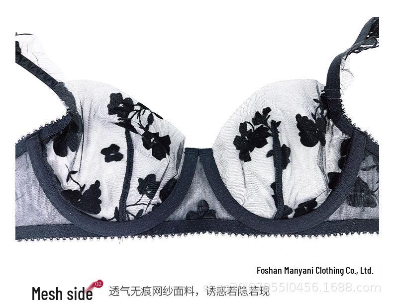 Zestaw Biustonosza Plus Size z Francuskiej Koronki Haftowanej Przezroczysty z Efektem Minimalizującym Illusion