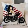 Nordic Motorbike Race Biker Club Car Pillow Case Us Flag Motorcycle Art Sofa Chair Waist Pillow Beige Linen Decor Cushion Covers