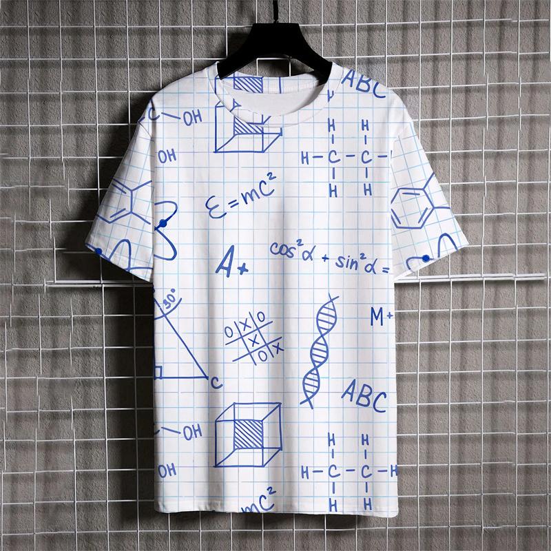 

3D Printed Math Formula T-Shirt For Men Experiment Pattern T Shirts Summer Casual Short Sleeves Round Neck S