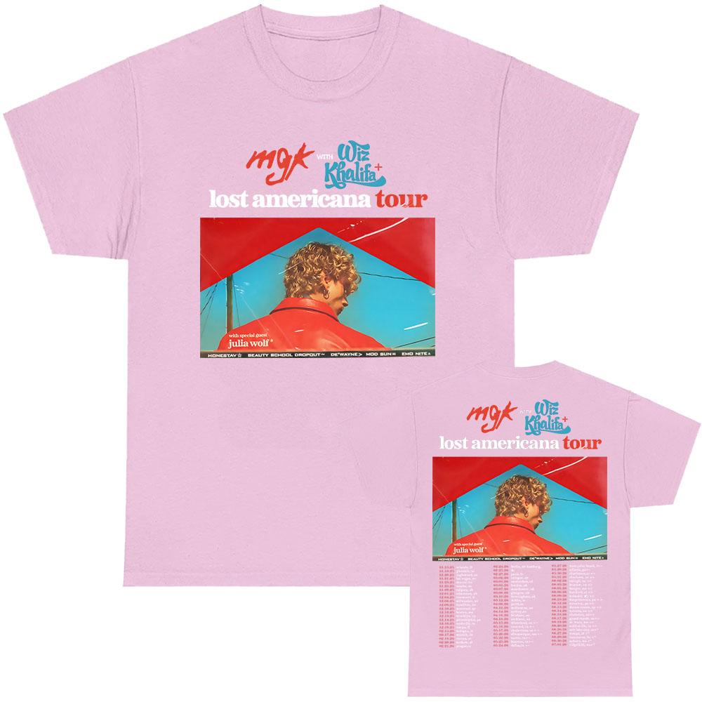 MGK Lost Americana Tour T-Shirt Machine Gun Kelly Sänger Grafik T-Shirt Baumwolle Kurzarm Lässig Herren/Damen T-Shirt Streetwear