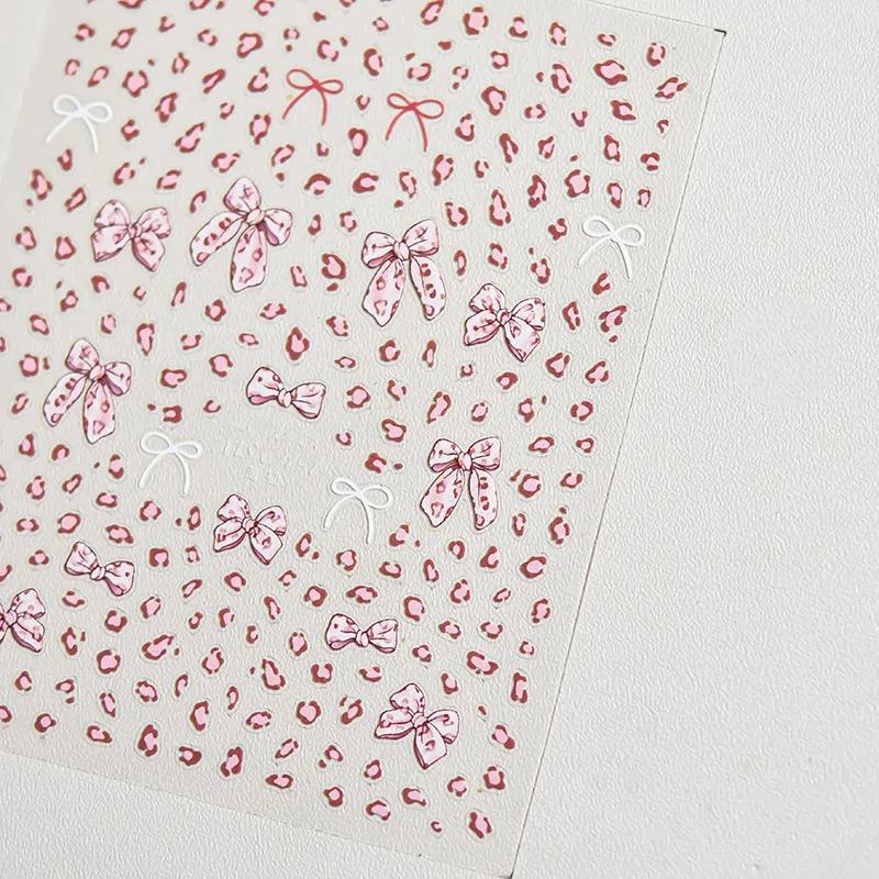Shiny Red Bowknot Bow Tie Silk Ribbon Butterfly 5D Nail Art Sticker Pearl Rhinestones Self Adhesive Decoration Manicure Decal