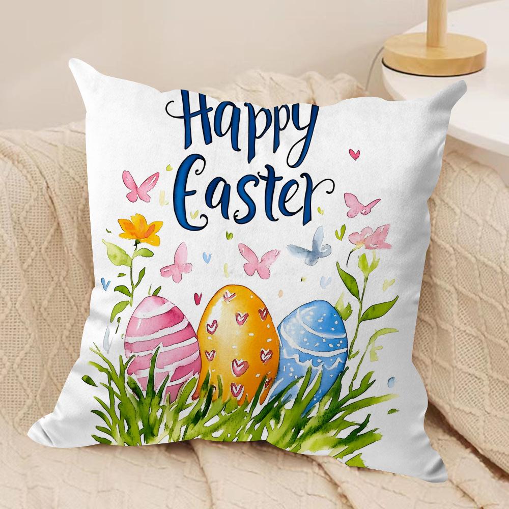 Happy Easter Bunny Cushion Cover Short plush Doublesided Print Square Throw Pillow Covers Sofa Home Cushion Decor