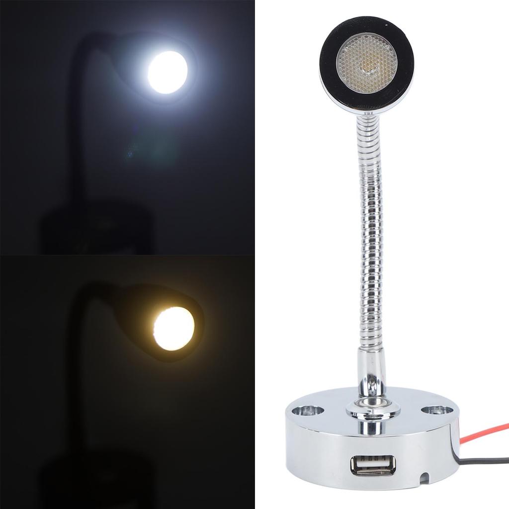 RV Reading Light LED Chrome Indoor Bedside Lamp Boat Yacht USB 3 Adjustable Light Color Touch Lamp D