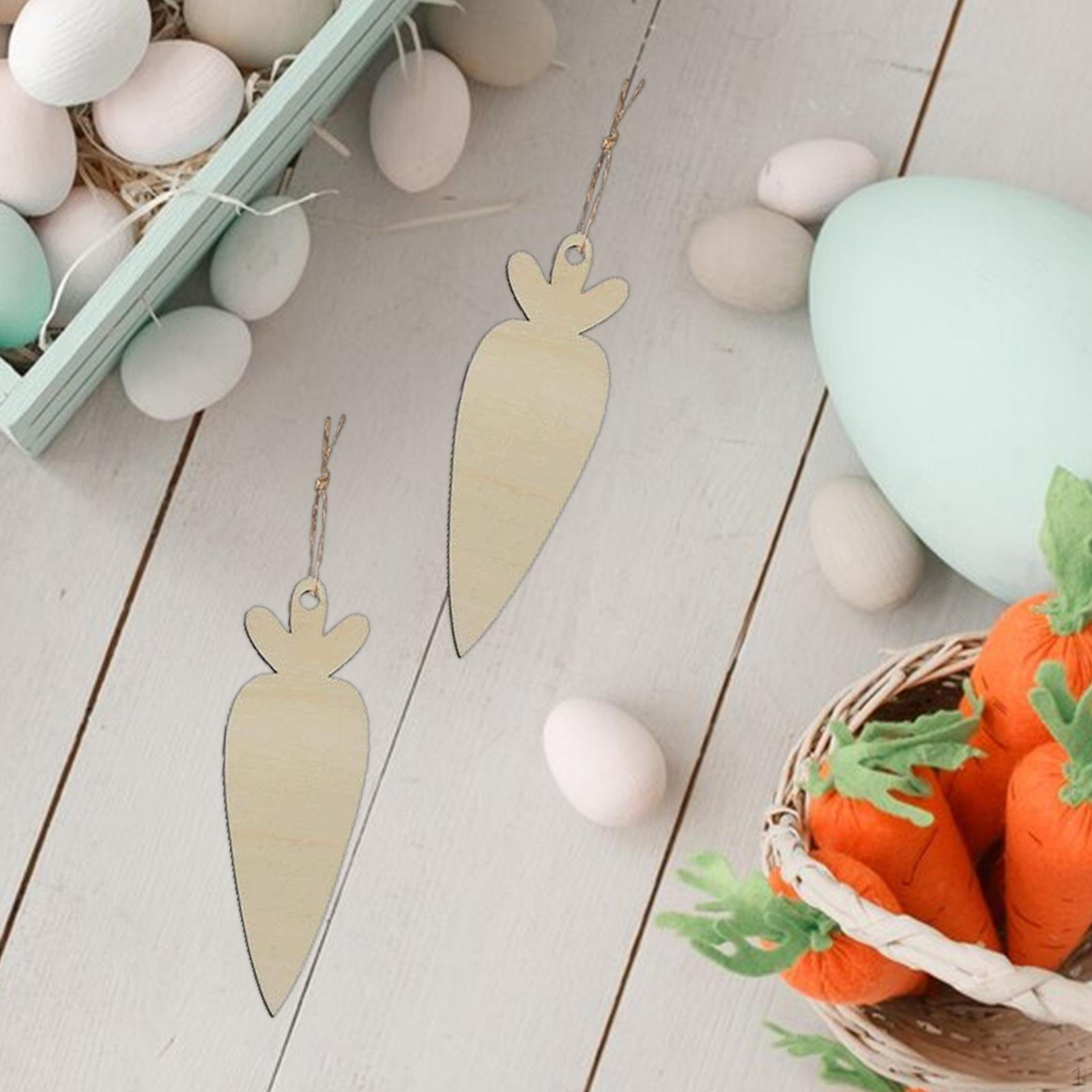 12x Easter Wood Cutouts Carrot Wooden Hanging Ornaments Unfinished Blank Shaped DIY