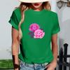 Women's Fashionable Round Neck Casual Retro Print Short Sleeved T-shirt Top