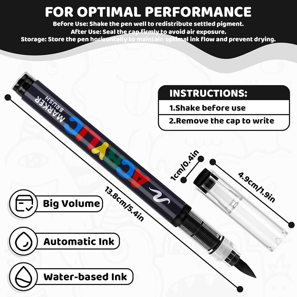 Weiß & Schwarz Acrylfarbe Stifte Sets 8er Pack Farbe Stifte Marker Pinselspitze & Direkter Tintenfluss Geeignet für Steinmalerei DIY Basteln