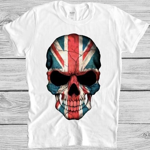 British Flag Skull T Shirt England UK Union Jack London Punk Cool Gift Tee M207 S