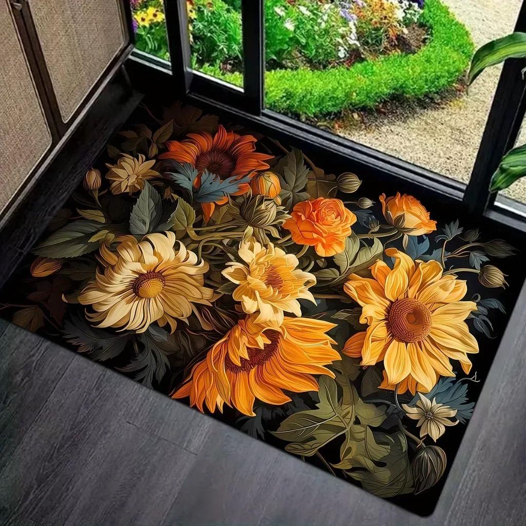 1PC Flowers Pattern Home Door Mats Kitchen Rugs Non-Slip Pop Design Bathroom Rugs Bath Mat Carpet for Home Sink Laundry Decor