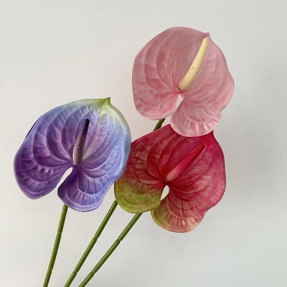 NOVÝVícebarevný Umělý Malý Anthurium 60cm Měkká Guma Simulace Rostliny Skutečný Dotek Foto Rekvizity Falešná Červená Palma Domácí Dekorace