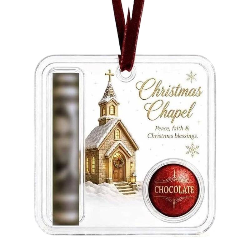 Holiday Cash Gift Ornament, Acrylic Money Pocket with Treat Compartment and Display Loop for Tree Use Gift