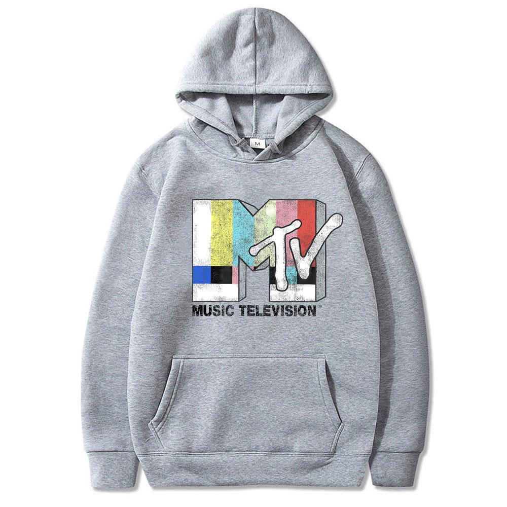 MTV Music Television Signál Grafická Potlač Mikina s Kapucňou Muži Ženy Vintage Móda Oversized Mikina Unisex Y2k Umelecká Estetika Mikiny s Kapucňou