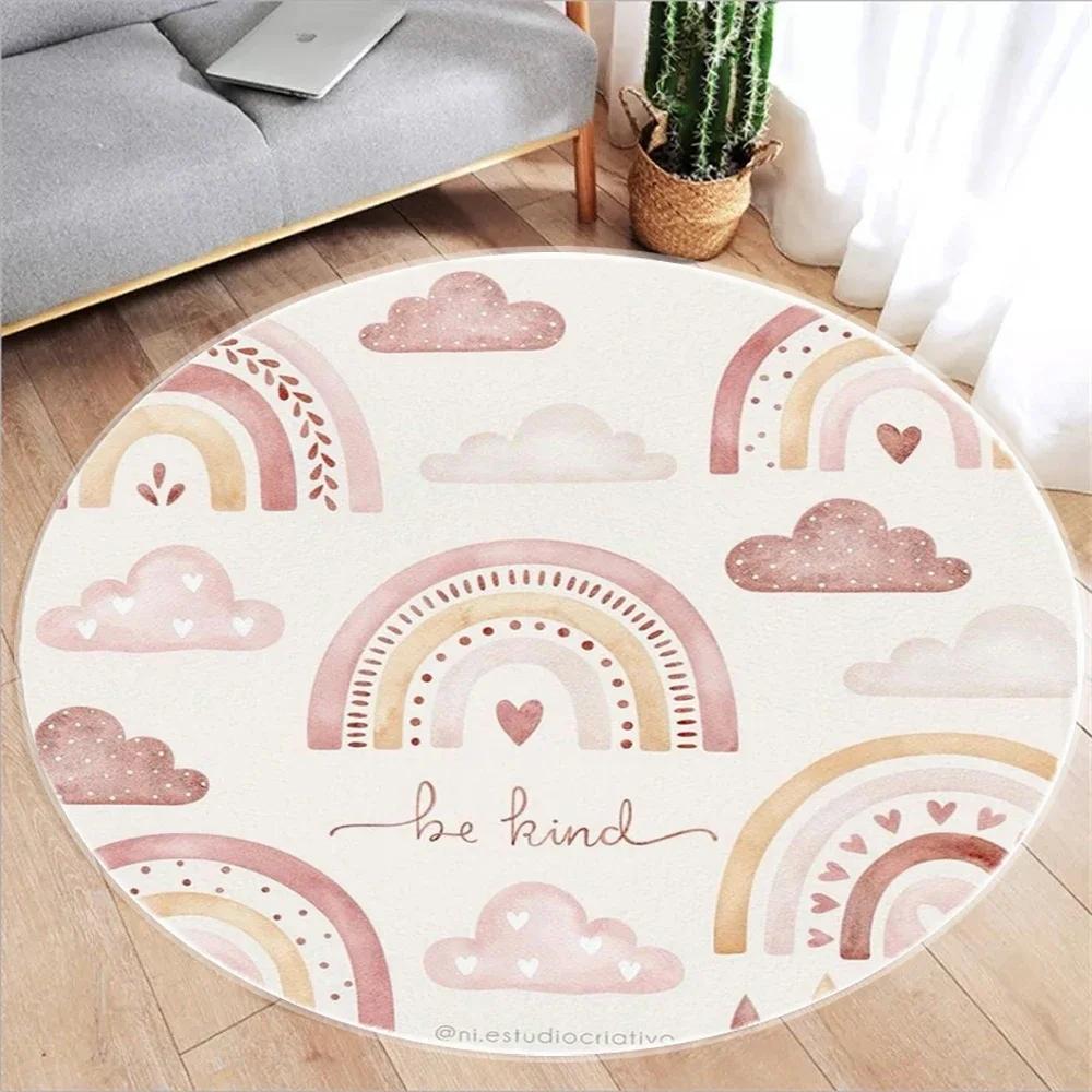 Cute Cartoon Rainbow Printed Circular Carpet Washable Round Floor Mat Living Room Bathroom Kitchen Rug Home Decoration Yoga Mat