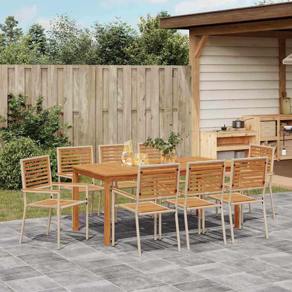 Garden Dining Set 9 Pcs Beige Solid Acacia Wood