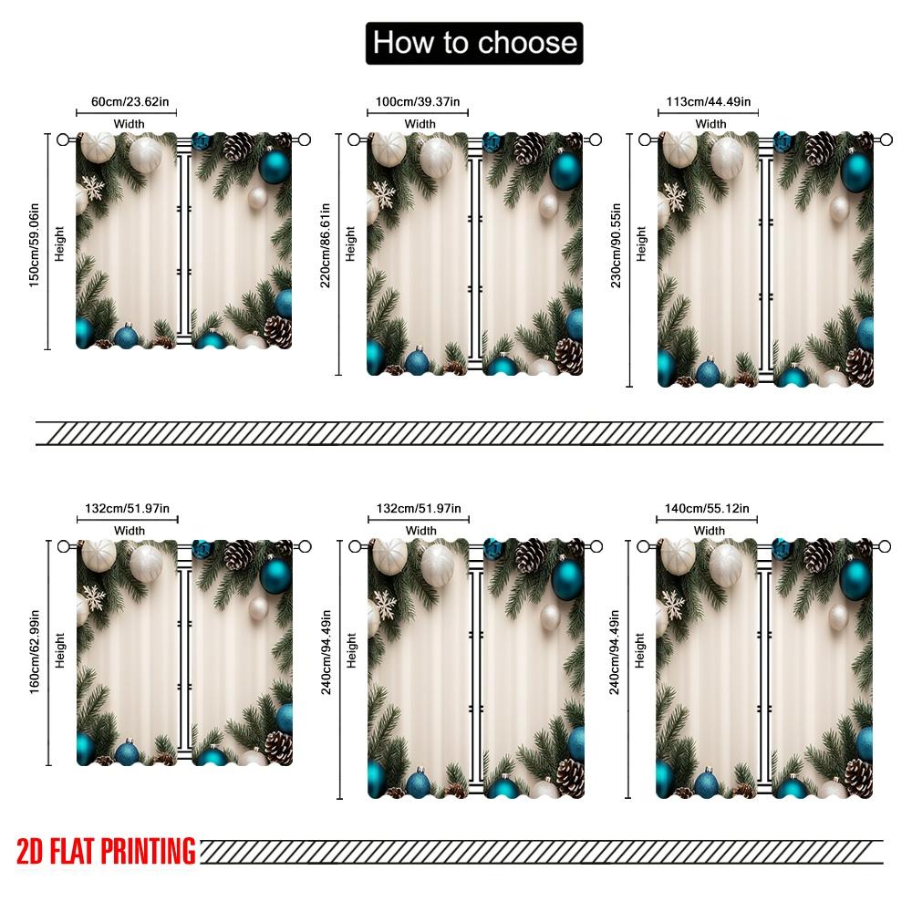 2pcs,2D Plane Printing Pattern Curtains Blue White Pine Christmas (3) 100% Polyester (without Rod) Holiday Use for Bedroom,