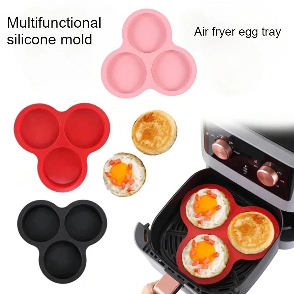 1PC Silicone Egg Mold Air Fryer Egg Pan Reusable 3-Cavity Muffin Cake Baking Mould Kitchen Cooking Accessories multipurpose mold