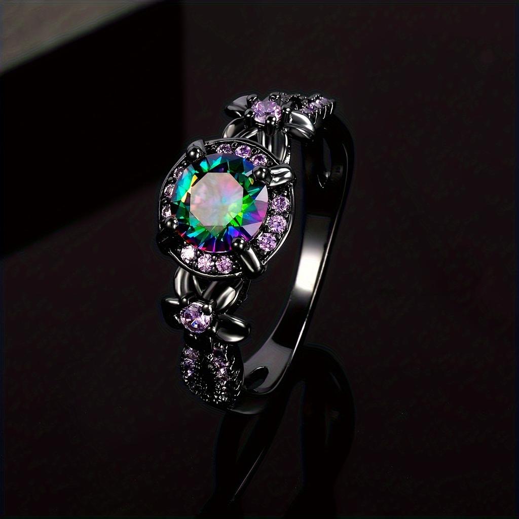 Piece of Rainbow-colored Women's Ring, Wedding Engagement Jewelry, Luxurious Black Ring, Fashionable and Classic