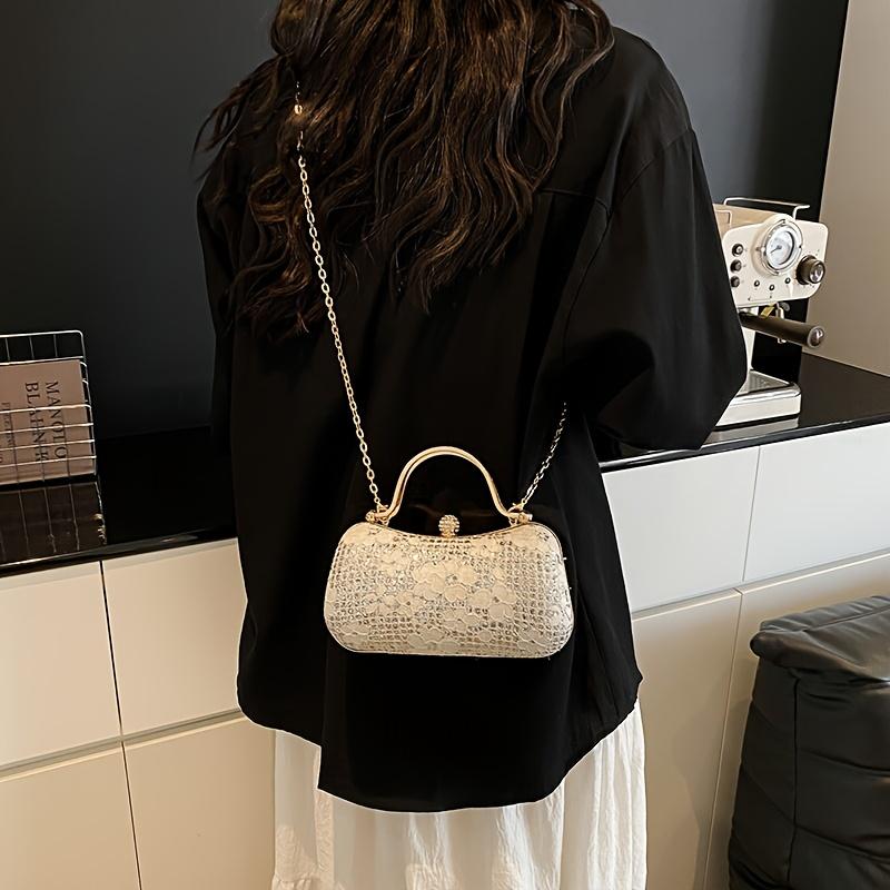 Sparkling Flower Evening With Rhinestone Chain Wallet Banquet Cheongsam Dress Purse Handbag For Annual Party Luxurious Sequined Dinner Tote