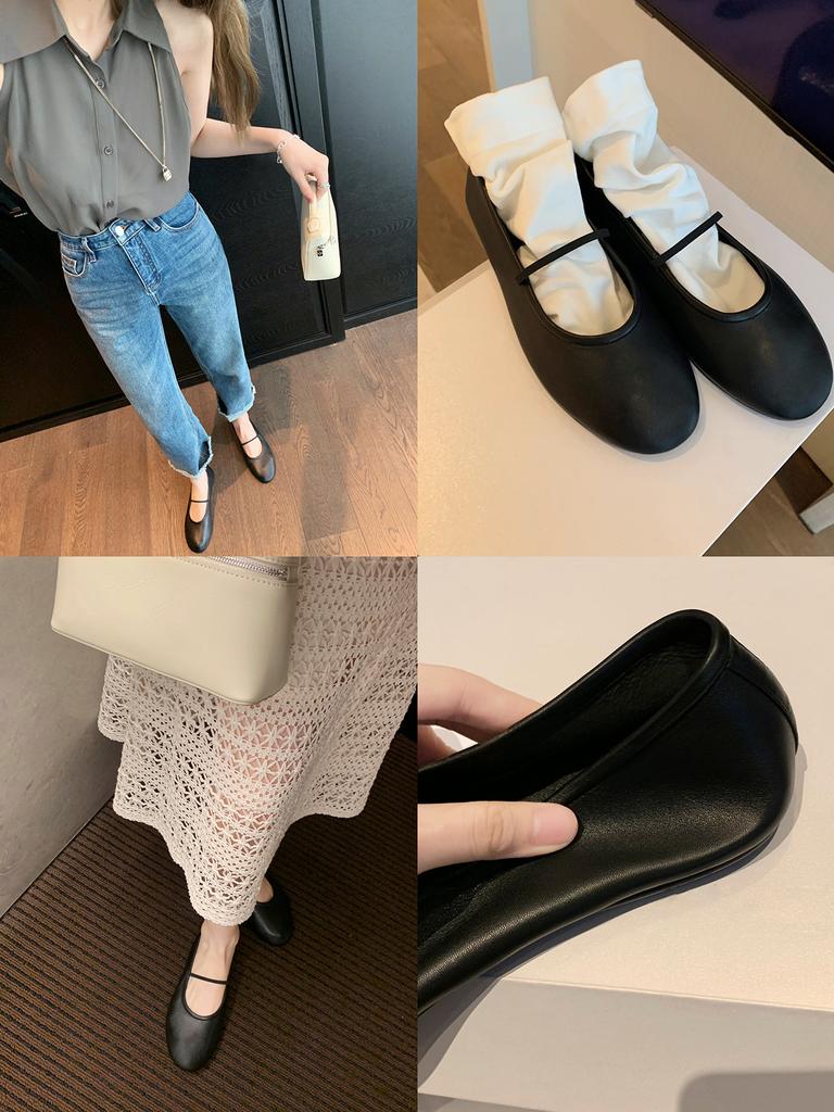 666-7 Soft Surface Round Head Shallow Mouth Single Shoes Thin Word with Flat Bottom Mary Jane Women's Shoes Summer