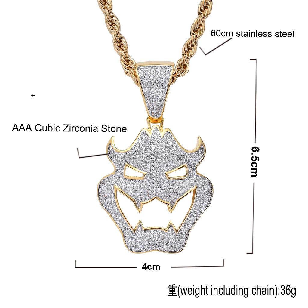 Collier Homme Européen et Américain Pendentif Zircon Costume d'Halloween Masque Vampire Monstre Pendentif Collier Tendance